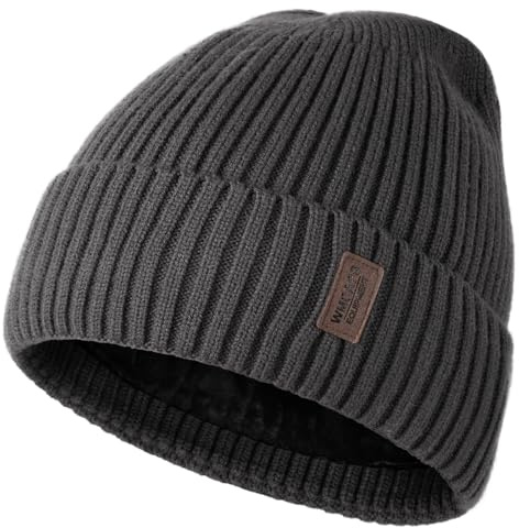 Wmcaps Mütze Herren Winter, Thermo Strickmützen für Herren, Warme Fleece Laufmütze Beanie Damen Herrenmütze Winter, Winddichte Wintermütze Männer Gefütterte und Gepolsterte Unisex-Mütze(Grau)