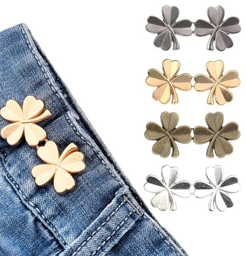 4 Paar Jean Knopfnadeln, hosenbund enger machen, Verstellbare Nagelfreie Taillenschnallen Taillenschnallenverlängerung, Nähfreiknopf Button Pins Abnehmbarer Jeansknopf Hosen Clips für Hosen Jeans