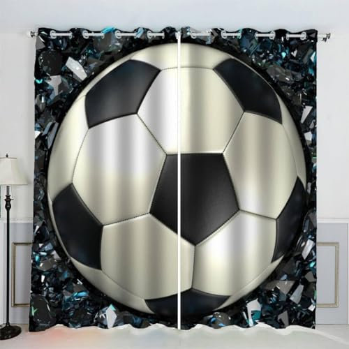 Vorhang Blickdicht Fußball Vorhänge Fußball Gardinen Wohnzimmer Schlafzimmer Verdunklungsvorhänge Thermovorhang 3D Druck Schallschutz Vorhang mit Ösen 2er Set B 75 x H 166 cm a7373