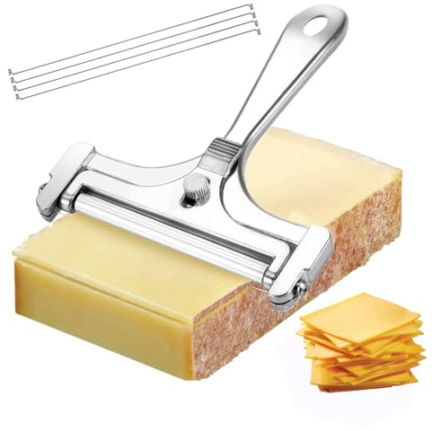 Cortador de queso con grosor ajustable, 5 piezas de cortador de queso de acero inoxidable con juego de alambre, cortador de queso de mano para queso cheddar, gruyere, raclette, afeitadora de queso