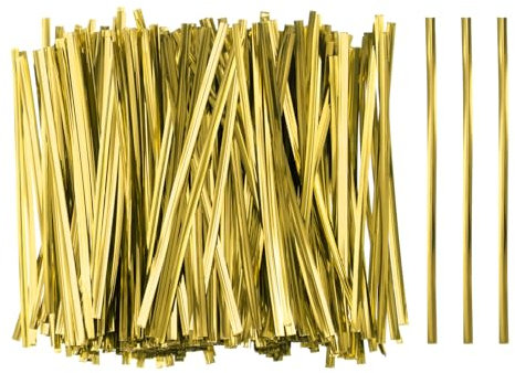 sourcing map 800pcs Bag Twist Ties 4.7 Reusable Plastic Metallic Twist Ties Wire Cable Ties for Party Bread Candy Cake, Gold Tone