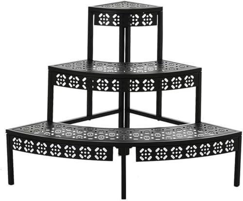 RTHFGHASV Support à Plantes à 3 Niveaux pour Pots de Fleurs, étagère d'angle en métal de Style escalier, Support d'affichage Quart de Rond pour Une Utilisation intérieure et extérieure
