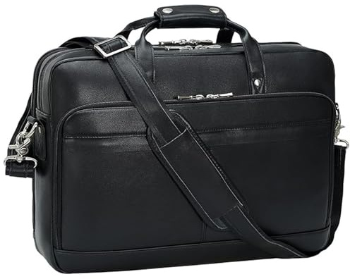 TIDING Men's Full Grain Leather Briefcase for 17 Inch Laptop Waterproof Bag | Business Travel Computer Bag Large Capacity Messenger Bags for Work Office, Luggage Strap,Black