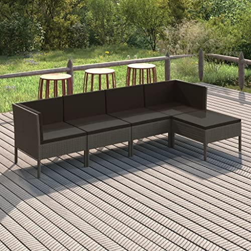 KTHLBRH 5-TLG. Garten-Lounge-Set mit Auflagen Poly Rattan Grau Terrassenmöbel-Sets Outdoor-Möbel-Sets Gartenmöbel-Sets Balkonmöbel-Sets für Terrasse, Garten, Balkon