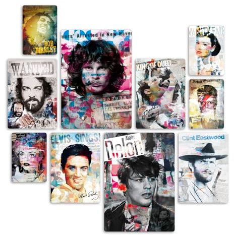 Giallobus - Set 10 quadri Multi pannello - Icone tribute 1 - Legno Mdf - - 2 x 29,7x42cm - 4 x 21x29,7cm - 4 x 14,85x21cm - - Pronti da appendere - Quadri moderni per la casa