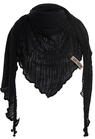 KNIT FACTORY - José Dreieckstuch - Dreieckstuch Damen - Fein Gestrickter Damen Schal - Halstücher für Damen - Für Frühling und Sommer - Baumwollmix - 190x85 cm - Schwarz