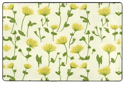 WZYWHJ Rutschfeste Bodenmatte mit gelbem Chrysanthemen-Druck, 91,4 x 61 cm, für Wohnzimmer, Büro, Couchtisch, Bett, Balkon