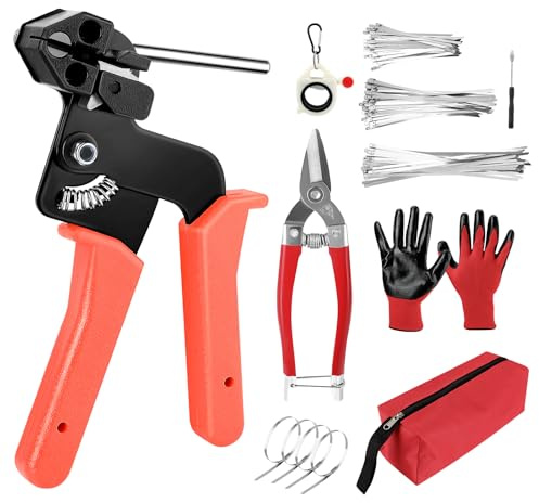 Kabelbinderzangen-Set mit 150 Kabelbindern Verstellbares Kabelbinder-Werkzeugset aus Metall zum Befestigen und von Kabelbindern Kabelbinderwerkzeug für Drahtzaunrollen, Abgasummantelung (Rot)