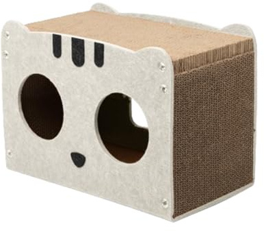 Pappkatzenhaus für Wohnungskatzen – Wellpappe-Kratzmöbel und Versteck | Kratzbares Tier-Spielhaus, Kratzmöbel-Bett für Haustiere, abnehmbare Kratzbox, gemütliches Indoor-Haustiermöbel mit Kratzfläche
