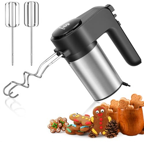 SUPERLEX Hand Mixer 300W Electric Whisk 5 Speeds with Turbo 2 Stainless Steel Beaters and 2 Dough Hooks Lightweight Handheld Mixer for Baking Cake Egg Cream with Easy Eject Button