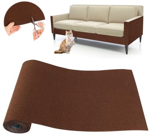 Alfombra Rascador para Gatos: Protector Sofa Gatos Arañazo DIY Recortable Rascador Sofa Gato - Autoadhesivo Protector Ideal para Pared, Esquina y Sofá, 40×200cm (Marrón Oscuro, 40×200cm)