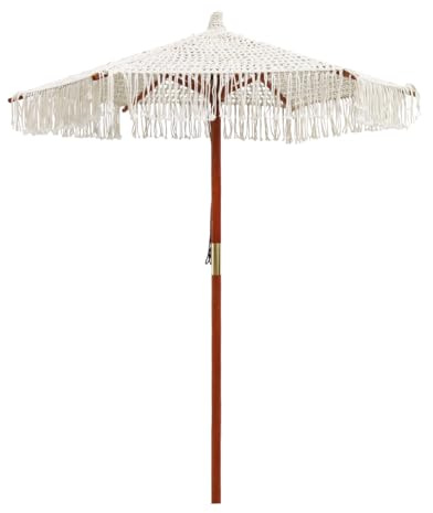 newgarden BINIBECA Parasol en Macramé et franges pour extérieur, plage, jardin, Ø 200 cm, pliable et hauteur réglable, structure en bois de bambou pour la terrasse et le balcon, couleur crème clair