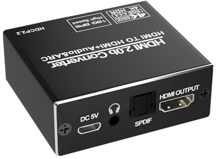 Extractor de audio HDMI, divisor extractor de audio HDMI ARC 4K a 60Hz, TV a Toslink óptico SPDIF y salida estéreo de 3.5 mm, soporta HDCP 2.2 DTS 5.1 para barra de sonido, cine en casa PS5/PS4/PS3