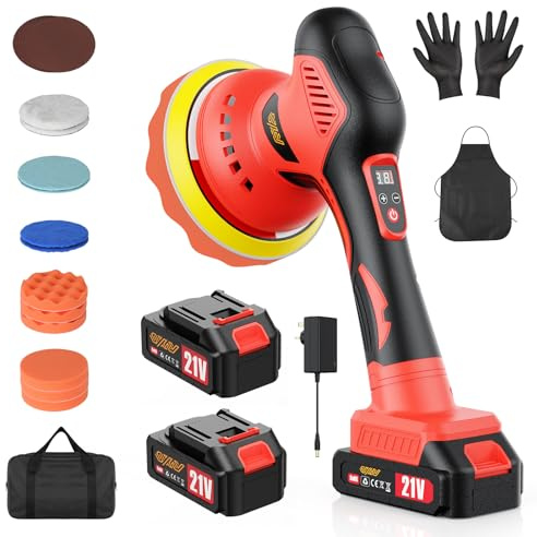 Innsky Cordless Car Polisher, 6-Inch Dual Action Orbital Buffer with 2 x 21V 4000mAh Batteries, 8 Variable Speeds, 21-Piece Car Polishing Kit for Detailing, Waxing and Scratch Removal