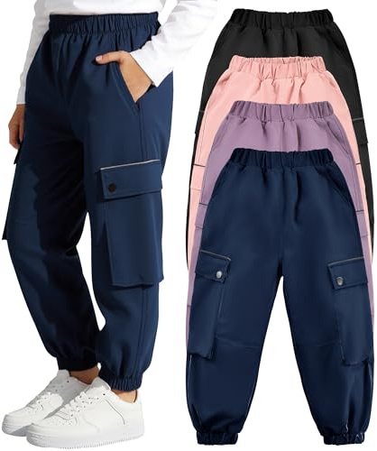 Tokeya Pantalones Cargo Impermeables Niños Niñas Senderismo 7-14 Años | Cintura Elástica, Pantalón Trekking con Bolsillos, Transpirables Forro de Malla, Pantalones Cargo Jogger Casual Exteriores