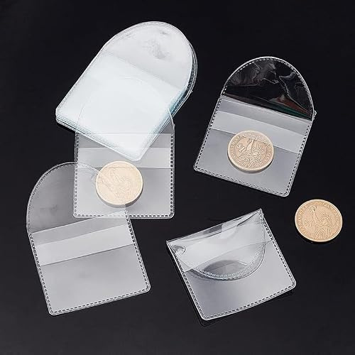 GeluEla 200Pcs Plastic PVC Coin Envelope Wallets, Clear Coin Storage Wallets Pvc, 2.2 x 2 inches / 5.5 x 5.2 cm Transparent Single Pocket Coin Protector Sleeves for Coins Jewelry Small Items