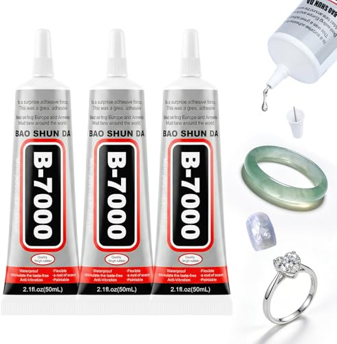 3Pcs B7000 Super Glue, 50ML Clear Craft Fabric Glues for Jewelry Making | Multi-Function Bedazzling Glue, Rhinestone Glue for Clothes, Fabric, Cell Phones, Rubber, Wood, Leather, Rhinestones Crafts