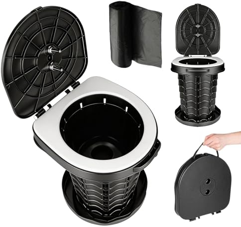 Campingtoalett vikbar med toalettpåse, camping toaletter med lock, mobil toalett, stabil max 180 kg, tortoalett, camping, camping, bärbar, toalett för camping, vandring, fiske, resor