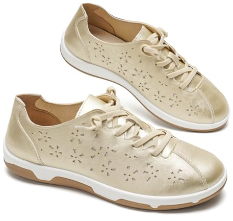 GLAMORA Zapatillas Mujer Cómodas Caladas Transpirables Zapatos Planos Casual Ligeros Flexibles con Cordones Elásticos Suela de Goma Antideslizante Plantilla Confort