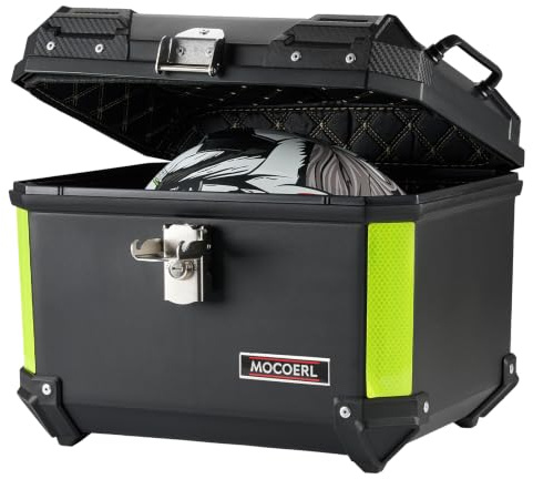 MOCOERL Motorradkoffer Topcase Motorrad 45L, ABS Wasserdicht Topcase für Roller, Heckbox mit Rückenlehne und universeller Montageplatte, Schwarz