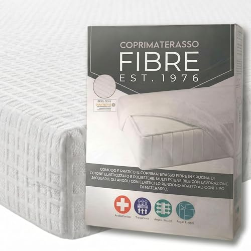 FIBRE EST. 1976 - Coprimaterasso Singolo Cotone 90x200+25cm con Elastico agli Angoli, Copri Materasso Antiacaro in Spugna Anallergica, Concede un Effetto Massaggiante e Non Scivola