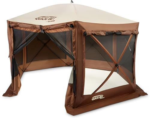 CLAM Tente moustiquaire pop-up pour camping en plein air, pavillon, 3,7 m, marron – Abri portable robuste avec filet pour la plage, la terrasse et le jardin