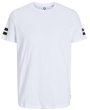 JACK & JONES T-shirt för män randig rund hals T-shirt, Vit, M