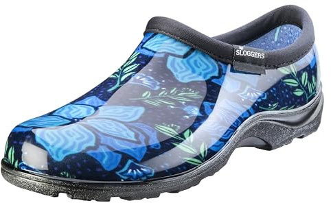 Sloggers Original vattentät regn- och trädgårdssko för kvinnor – utomhus slip-on trädgårdstofflor – tillverkad i USA med premium komfort innersula och fotvalvsstöd – vår Surprise blå, storlek