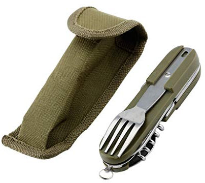 Beikalone Vaisselle pliante en acier inoxydable pour camping en plein air - Outil multifonction 7-en-1, amovible