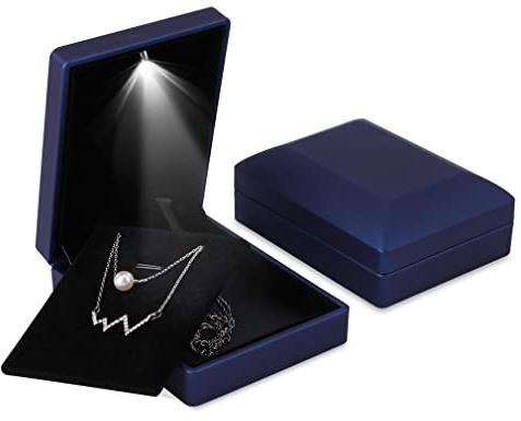 iSuperb LED Light Pendant Box Blue Necklace Display Case Jewelry Gift Box for Friend Girlfriend Mom Grandmother Wife Women