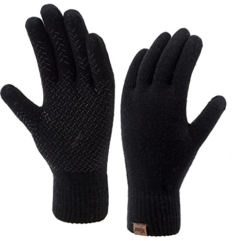 Winter Touchscreen Gloves for Men & Women 3 Fingers Dual-layer Touch Screen Warm Lined Anti-Slip Knit Texting Glove, Black, Medium