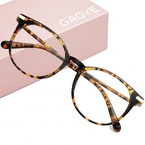 Gaoye Blue Light Blocking Glasses, Retro Round Eyewear Frame Anti Eyestrain Computer Glasses for Women Men (Tea Leopard/Transparent Lens)