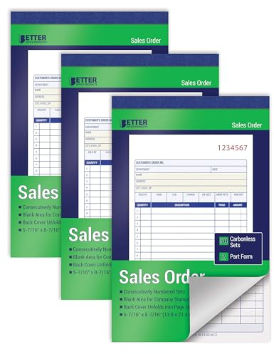 Better Office Products Large Sales Order Books, 3 Pack, 2-Part Carbonless (White/Canary Yellow), 5-7/16 x 8-7/16 inches, 50 Sets per Book, 150 Total Sets, 3 Books