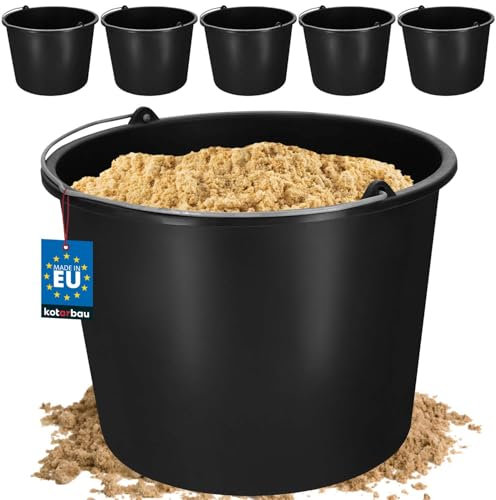 KOTARBAU Juego de 5 cubos de plástico de 12 l para la construcción, cubos para mortero, cemento, agua, cubo de jardín, negro