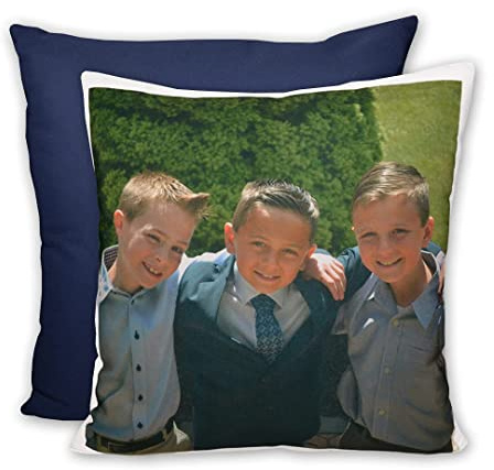 LOOXIS Cuscino con foto personalizzato, testo e immagine a scelta - idea regalo per donne e uomini - imbottitura inclusa, 40 x 40 cm, Superficie in lino - Blu notte
