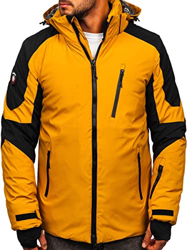 BOLF Hombre Chaqueta Esqui De Invierno con Capucha Cierre de Cremallera Ropa de Snowboard Jacket Cazadora Plumas Ocio Deporte Fitness Estilo Deportivo 6576 Camel S [4D4]