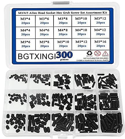 BGTXINGI 300pcs M3/4/5 Innensechskant Madenschrauben Set Sortiment Kit mit Kunststoffbox 12.9 Klasse schwarz legierter Stahl (Innensechskant Madenschrauben Set)