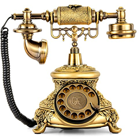 WICHEMI Vintage Phone Retro Rotary Dial Phones Landline Telephone Old Fashion Antique Phone Old School Telephones for Home Office Cafe Bar Star Hotel Decor (Golden)