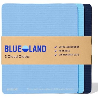 BLUELAND Cloud Cloth, 3-Pack, Reuseable Paper Towel Replacement, Natural Swedish Dish Kitchen Sponge