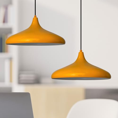 bamyum Champion Pendelleuchte Esstisch 2 Flammig Metall Ø30 cm, Hängelampe Esstisch Vintage, Esstischlampe, Lampenschirm Hängelampe, Pendelleuchte, Hängeleuchte Wohnzimmer Dunkelgelb