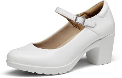 Dream Pairs Mary Janes - Scarpe da Donna con Tacco Basso e Cinturino alla Caviglia, Punta Chiusa, comode, da Lavoro, con Punta Arrotondata