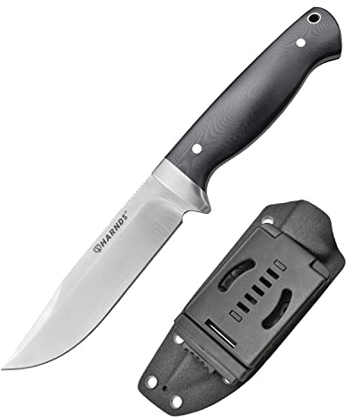 Harnds Defender D2, cuchillo de caza de hoja fija de acero de espiga completa para acampar al aire libre, cuchillo de hoja fija de supervivencia Bushcraft (G10 Griff+Kydex Scheid)