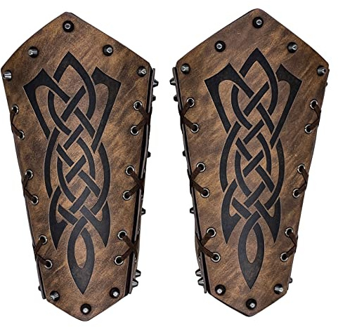 2 pezzi parabraccia in pelle, parabraccio per tiro con l'arco vichingo, parabraccio medievale, parabraccio vintage per cosplay LARP (Marrone)