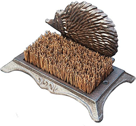 RAFCAR Boot Brush Shoe Brush - Antique Brown Finish Cast Iron Hedgehog-Shaped, Mud Scraper for Front Door Porch Garden Entryway Yard