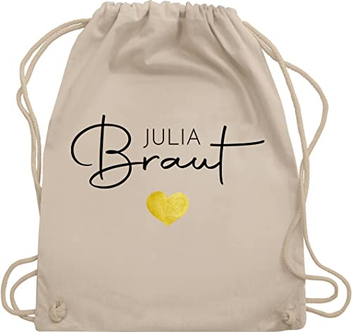 Turnbeutel Rucksack - JGA Junggesellenabschied - Braut - Name Herz - Unisize - Naturweiß - junggesellinnenabschied beutel team bride personalisierte aufschrift tasche polter rucksäcke
