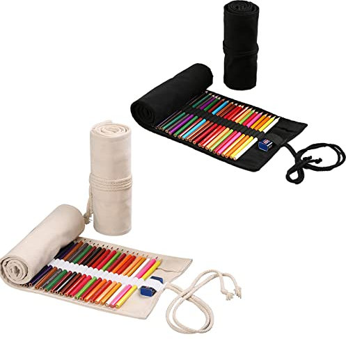 FLOTRUTE 2 Stück 36 Löcher Stifterolle Verpackungshalter Bleistift Wrap Federmäppchen Canvas Mäppchen Rollentasche Schlamperrolle Buntstifte Bleistifthalter Roll up Tasche