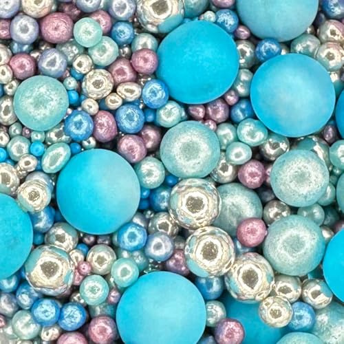 Twist Ingredients - Pearls Mix - Twinkle Mermaid Cake Topper Sprinkles - 1kg Edible Pearl Ball Cupcake Decorations - Metallic Shimmer Purple, Blue & Silver Mix