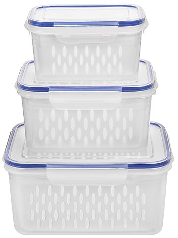 KOXXIAMOQ Obst Gemüse Aufbewahrungsbox, 6 Stk/3 Set Frischhaltedosen mit Deckel, Frischhalteboxen Kühlschrank Organizer Vorratsdosen mit Deckel 0,85L+1,75L+3,3L (blau)