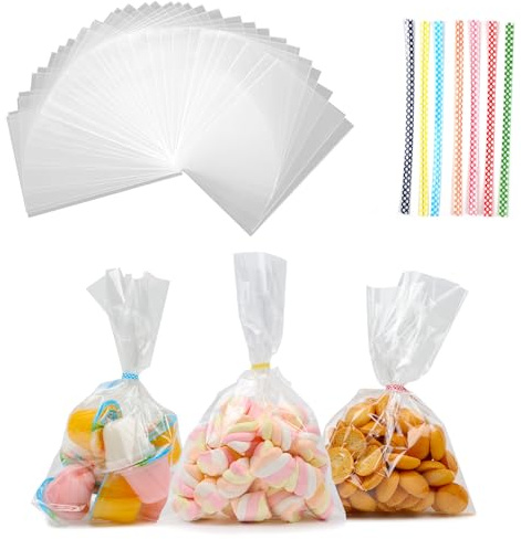 200 Stück Cellophantüten Klar Groß, 15 x 25 cm Transparente Zellophantüten Geschenktüten Durchsichtige, Zellophan mit OPP-Beschichtung, für Süßigkeiten, Schokolade, Kekse, Geschenke