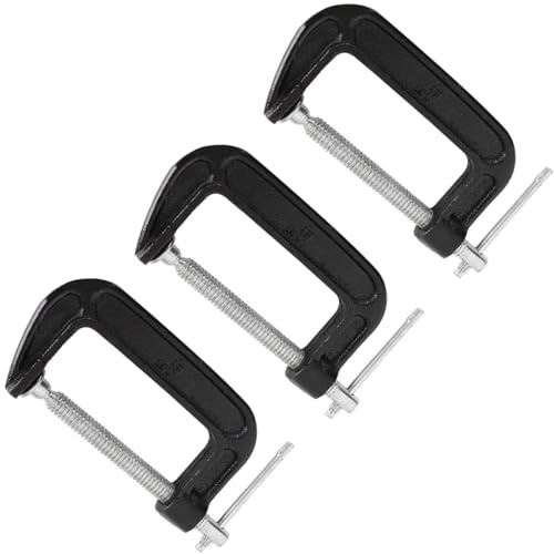 Zeromall Set di morsetti a C da 10 cm, morsetti a C in acciaio resistente, resistenti per lavorazione del legno, saldatura ed edilizia (3 pezzi), nero